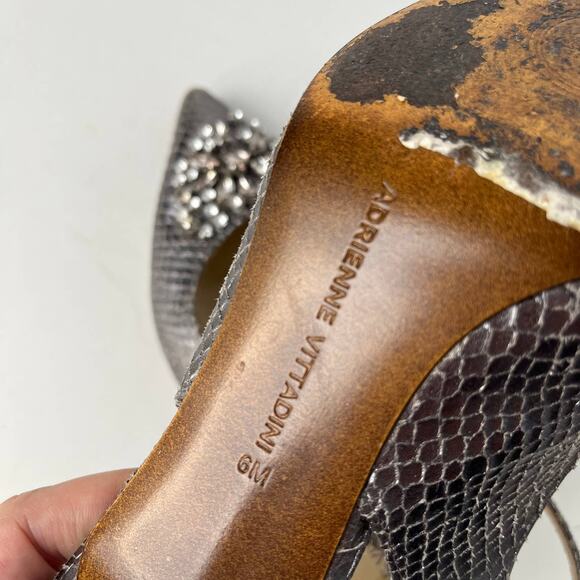 Adrienne Vittadini Surya Slingback Shoes Sz 6M Snake Skin Crystals Pewter Glam - Picture 9 of 15